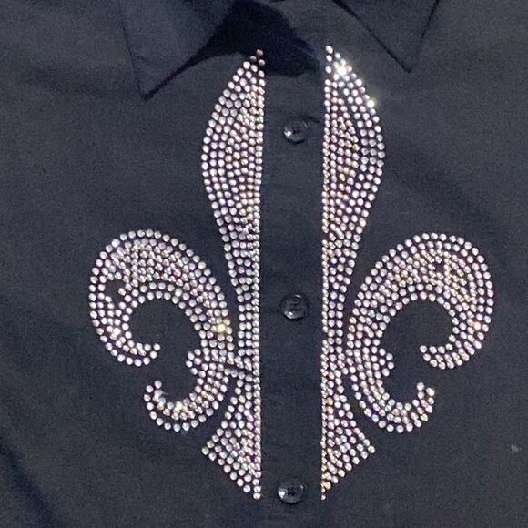 Vintage Quacker Factory Black Rhinestone Studded Western Rockabilly Shirt 3X - Picture 2 of 9